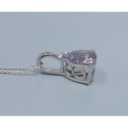842 - New with Tag 925 silver Triangular Amethyst pendant necklace on a matching 925 silver neck chain of ... 