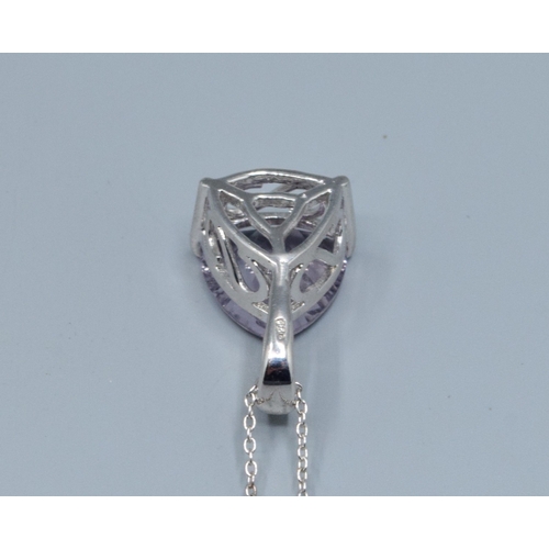 842 - New with Tag 925 silver Triangular Amethyst pendant necklace on a matching 925 silver neck chain of ... 
