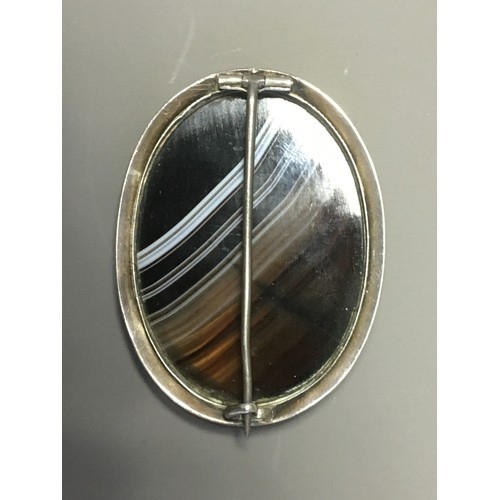 874 - Two Antique Scottish Brooches, 1 x Banded Agate and White Metal Mounted the other a Pebble Brooch in... 