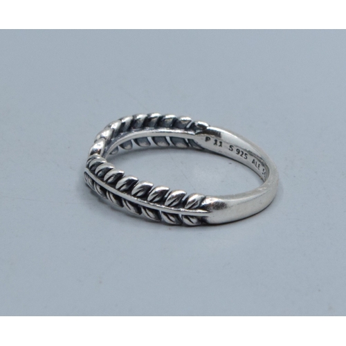 816 - 925 silver Pandora ALE feather ring size P