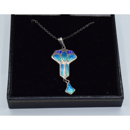 846 - Charles Horner Art Nouveau silver and Enamel pendant Chester 1909 boxed