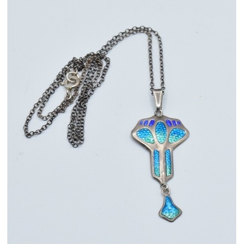 846 - Charles Horner Art Nouveau silver and Enamel pendant Chester 1909 boxed
