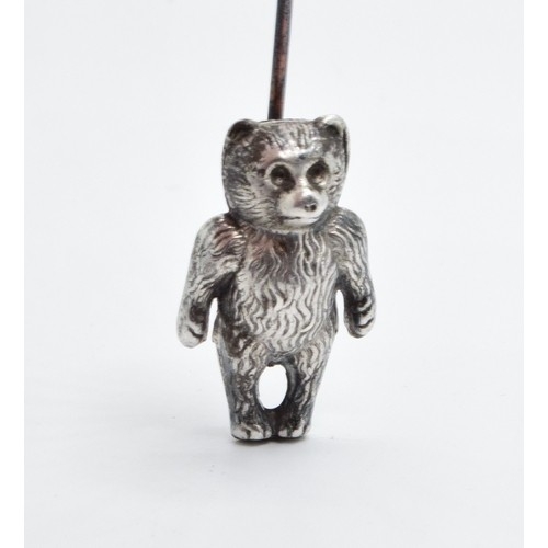 847 - Charles Horner silver Teddy Bear swivel hat pin Chester 1909