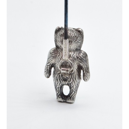 847 - Charles Horner silver Teddy Bear swivel hat pin Chester 1909