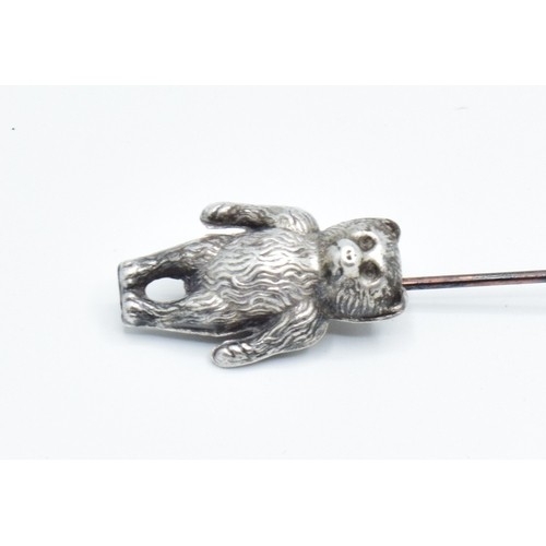 847 - Charles Horner silver Teddy Bear swivel hat pin Chester 1909