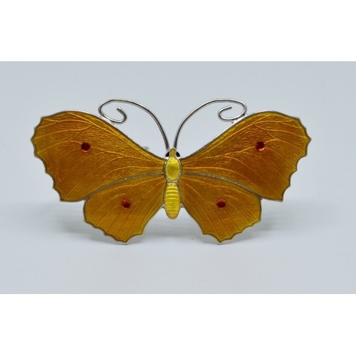 849 - JA&S Art Deco silver and Enamel butterfly brooch Birmingham 1918 in red velvet box, 5.6cm x2.9cm... 
