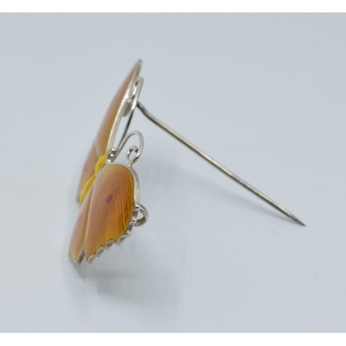 849 - JA&S Art Deco silver and Enamel butterfly brooch Birmingham 1918 in red velvet box, 5.6cm x2.9cm... 
