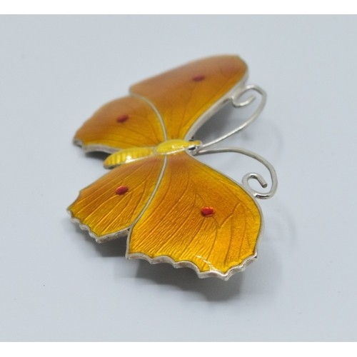 849 - JA&S Art Deco silver and Enamel butterfly brooch Birmingham 1918 in red velvet box, 5.6cm x2.9cm... 