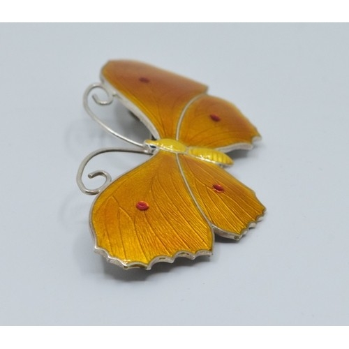 849 - JA&S Art Deco silver and Enamel butterfly brooch Birmingham 1918 in red velvet box, 5.6cm x2.9cm... 