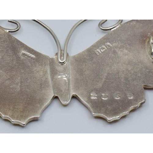 849 - JA&S Art Deco silver and Enamel butterfly brooch Birmingham 1918 in red velvet box, 5.6cm x2.9cm... 