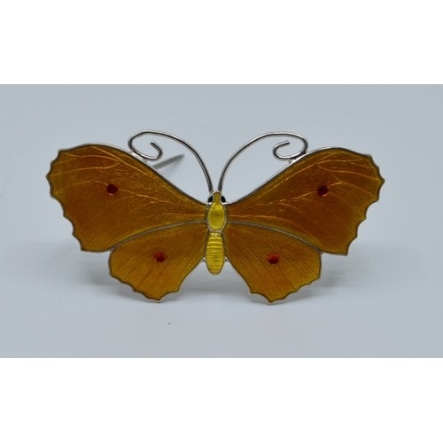 849 - JA&S Art Deco silver and Enamel butterfly brooch Birmingham 1918 in red velvet box, 5.6cm x2.9cm... 