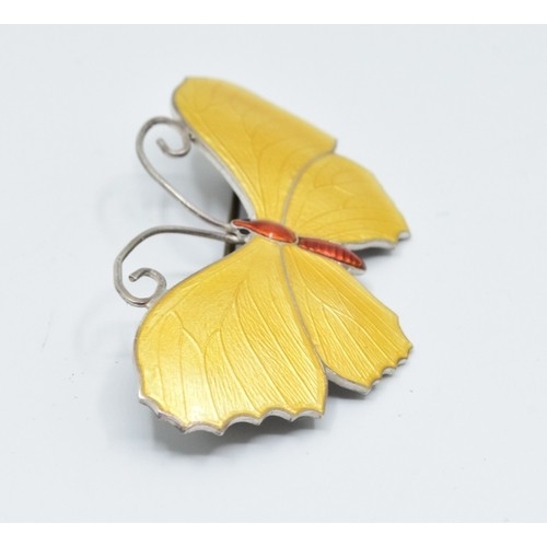 850 - JA&S Art Deco silver and Enamel Butterfly brooch Birmingham 1918 boxed, 5.5cm x 3.0cm enamel all... 