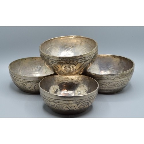 853 - Four African Bida low grade silver bowls weight 260grams
