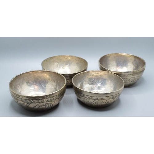 853 - Four African Bida low grade silver bowls weight 260grams