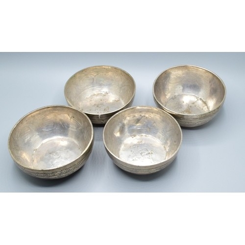 853 - Four African Bida low grade silver bowls weight 260grams