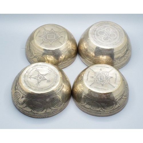 853 - Four African Bida low grade silver bowls weight 260grams