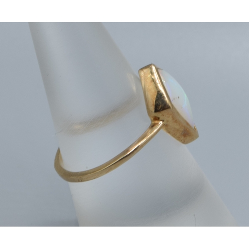925 - 9ct gold ladies Diamond shape Opal single stone ring held in an enclosed design the mead measures 14... 
