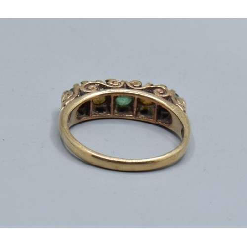 534 - Vintage ladies Emerald and Opal 5 stone ring in 9ct gold set in a classic scroll design size M, 3.4g... 