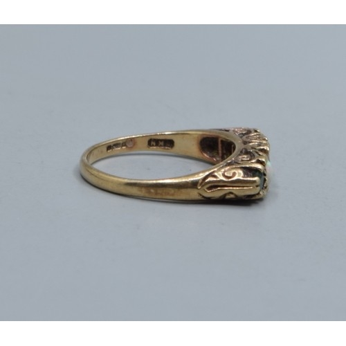 534 - Vintage ladies Emerald and Opal 5 stone ring in 9ct gold set in a classic scroll design size M, 3.4g... 