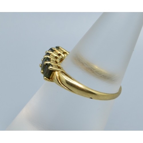 536 - 9ct gold ladies 5 stone Green Elbaite gem set dress ring size L
