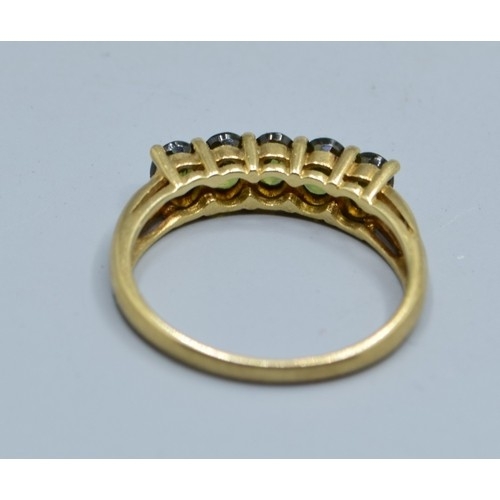 536 - 9ct gold ladies 5 stone Green Elbaite gem set dress ring size L