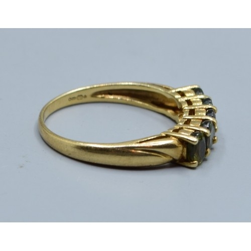 536 - 9ct gold ladies 5 stone Green Elbaite gem set dress ring size L
