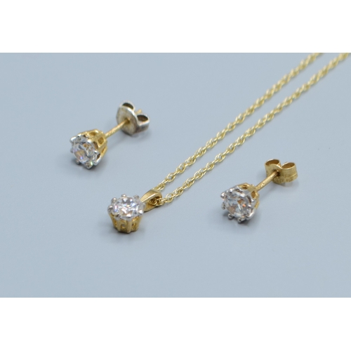 502 - 9ct gold suite of jewellery a 9ct gold clear gem set pendant necklace and 9ct gold chain together wi... 