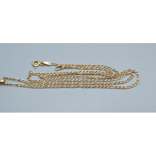 533 - 9ct gold Amethyst and accent Diamond tear drop pendant, pendant being 2.4cm drop on a 9ct gold figar... 