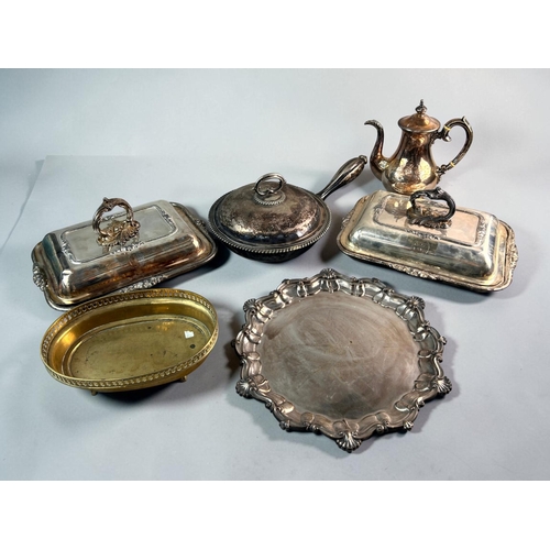 140 - A collection of 19th century silver plate.Including a pair of serving dishes and Chafing dish.