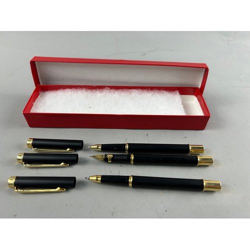 174 - Set of three Pen Quest Gold plated Fountain pen and two ball pens