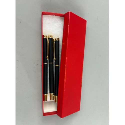 174 - Set of three Pen Quest Gold plated Fountain pen and two ball pens