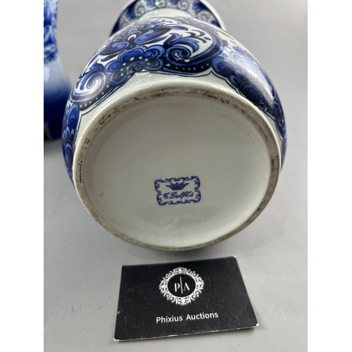 179 - A pair of large Delft vases along with a unique shoe shaped porcelain
