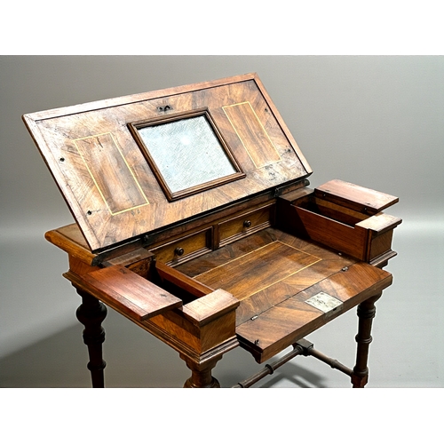 9 - An 18th century inlaid French Poudreuse Vanity table.Lift lid and drop front revealing fitted interi... 