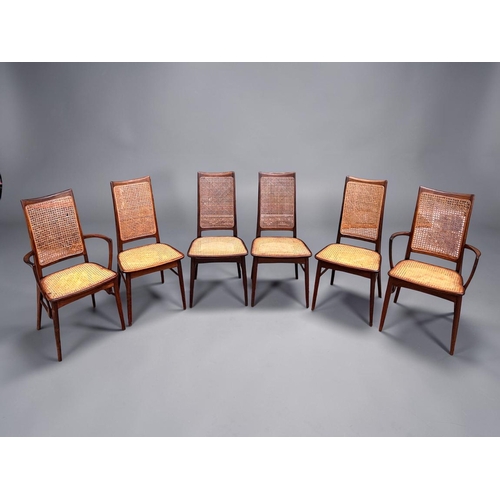 10 - Niels Koefoed for Koefoeds Hornslet set of six Danish mid century 'Lis' Rosewood chairs.Rattan and R... 