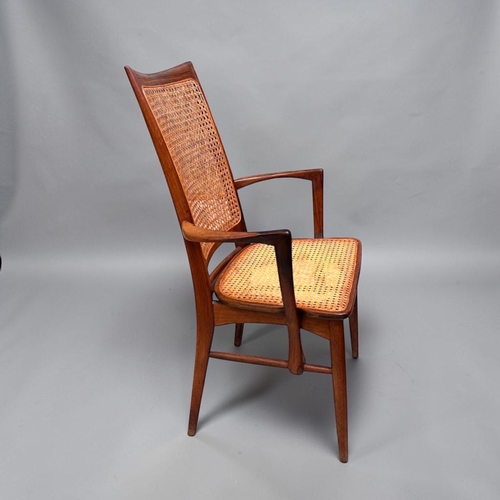 10 - Niels Koefoed for Koefoeds Hornslet set of six Danish mid century 'Lis' Rosewood chairs.Rattan and R... 