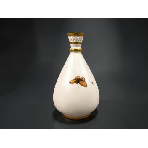 20 - A Royal Worcester blush ware vase.C. 1886.Blush ground with gilded and painted Butterflies and fauna... 