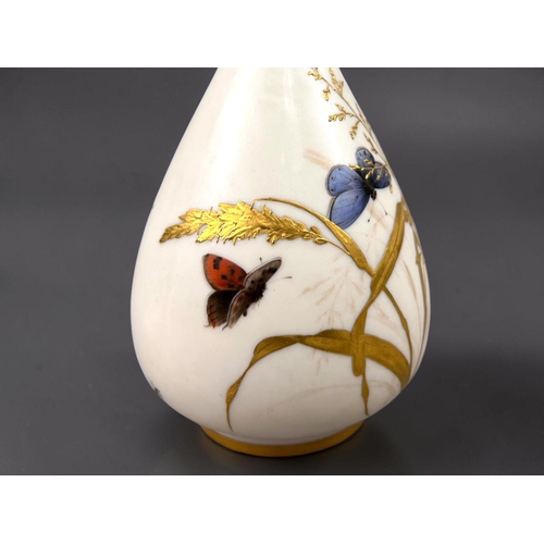 20 - A Royal Worcester blush ware vase.C. 1886.Blush ground with gilded and painted Butterflies and fauna... 