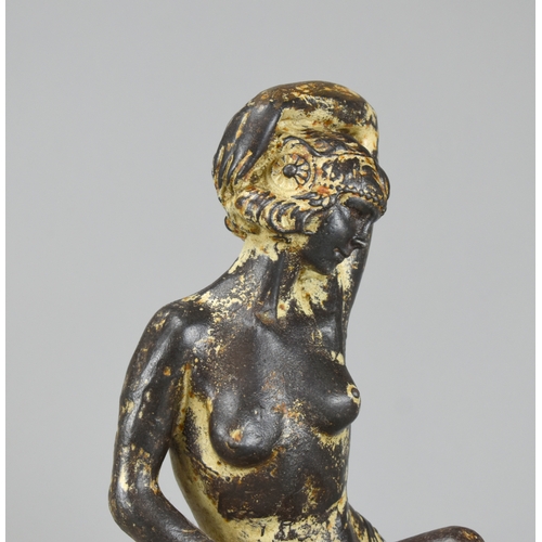 21 - A French Art Deco painted cast Iron semi-nude figure.Height - 33cm