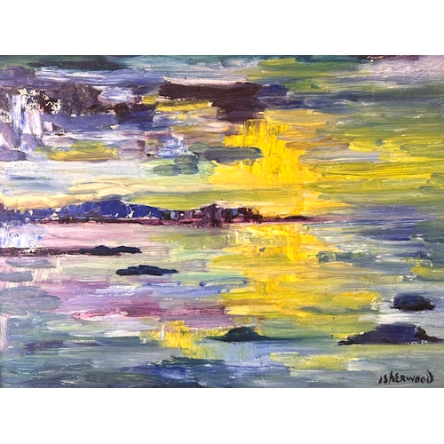 23 - James Lawrence Isherwood, British (1917-1918).Untitled oil on board, impressionist seascape in the '... 