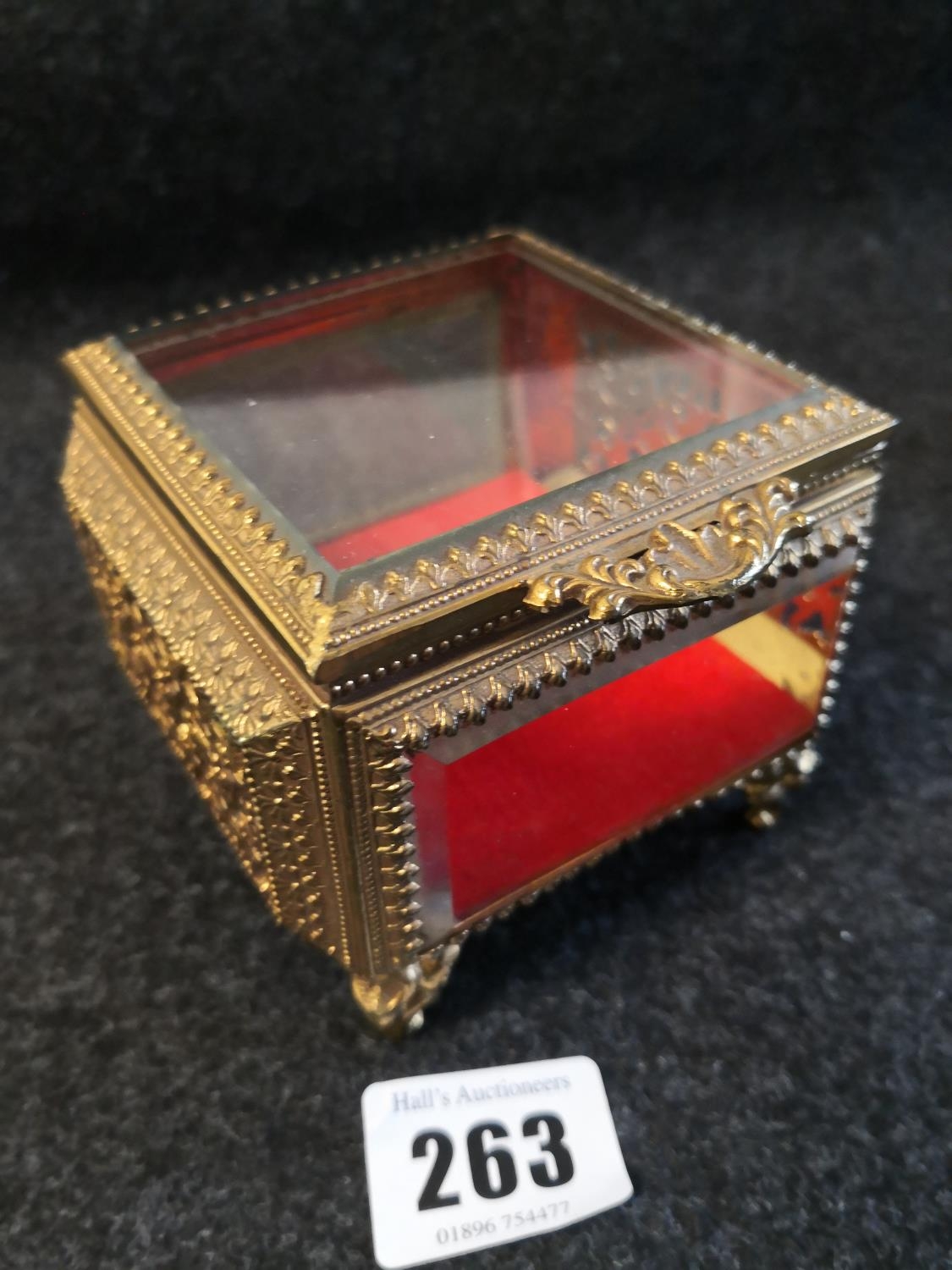 A guild metal & glass Jewel box, 3"h 3"sq