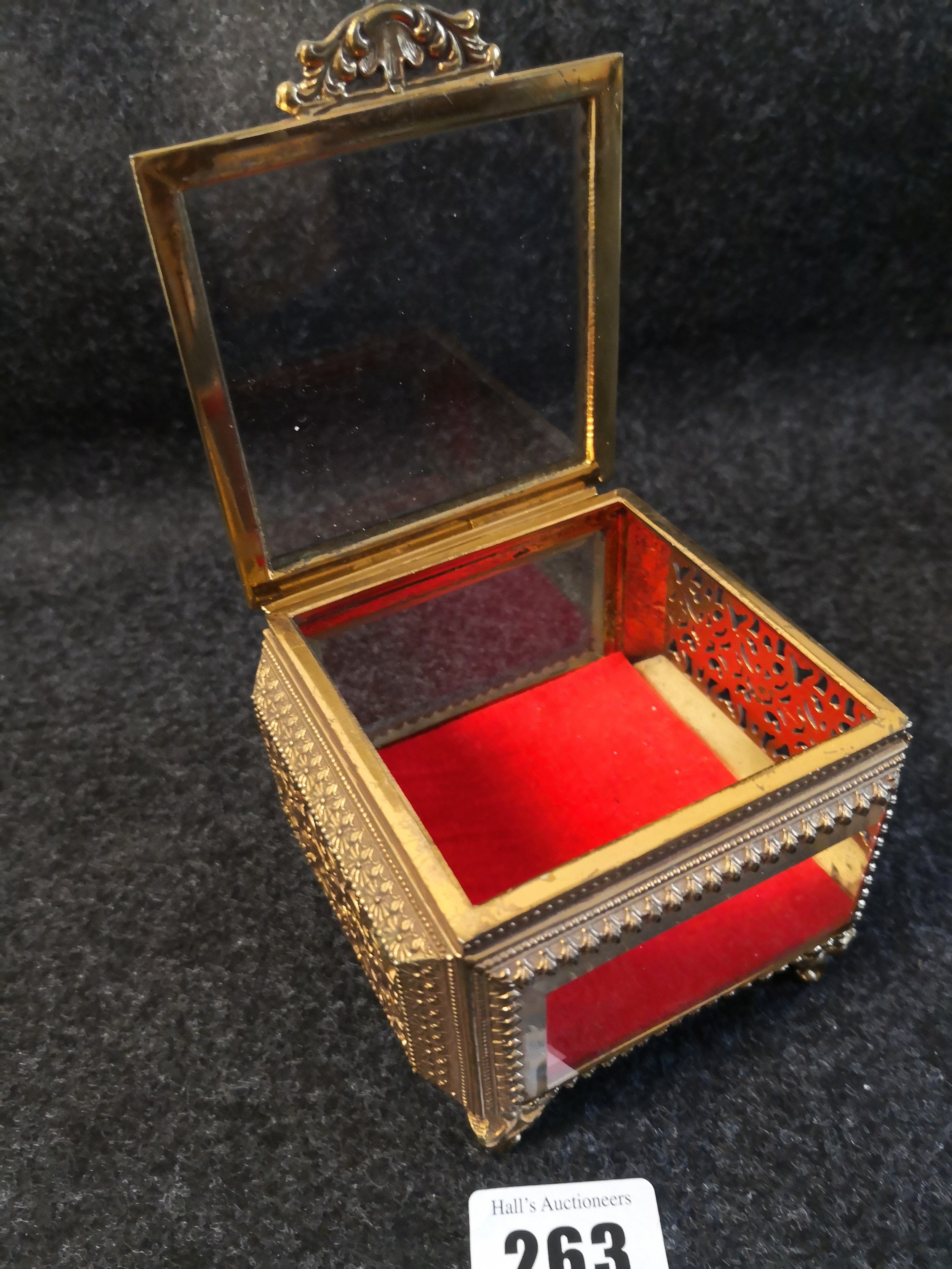 A guild metal & glass Jewel box, 3"h 3"sq