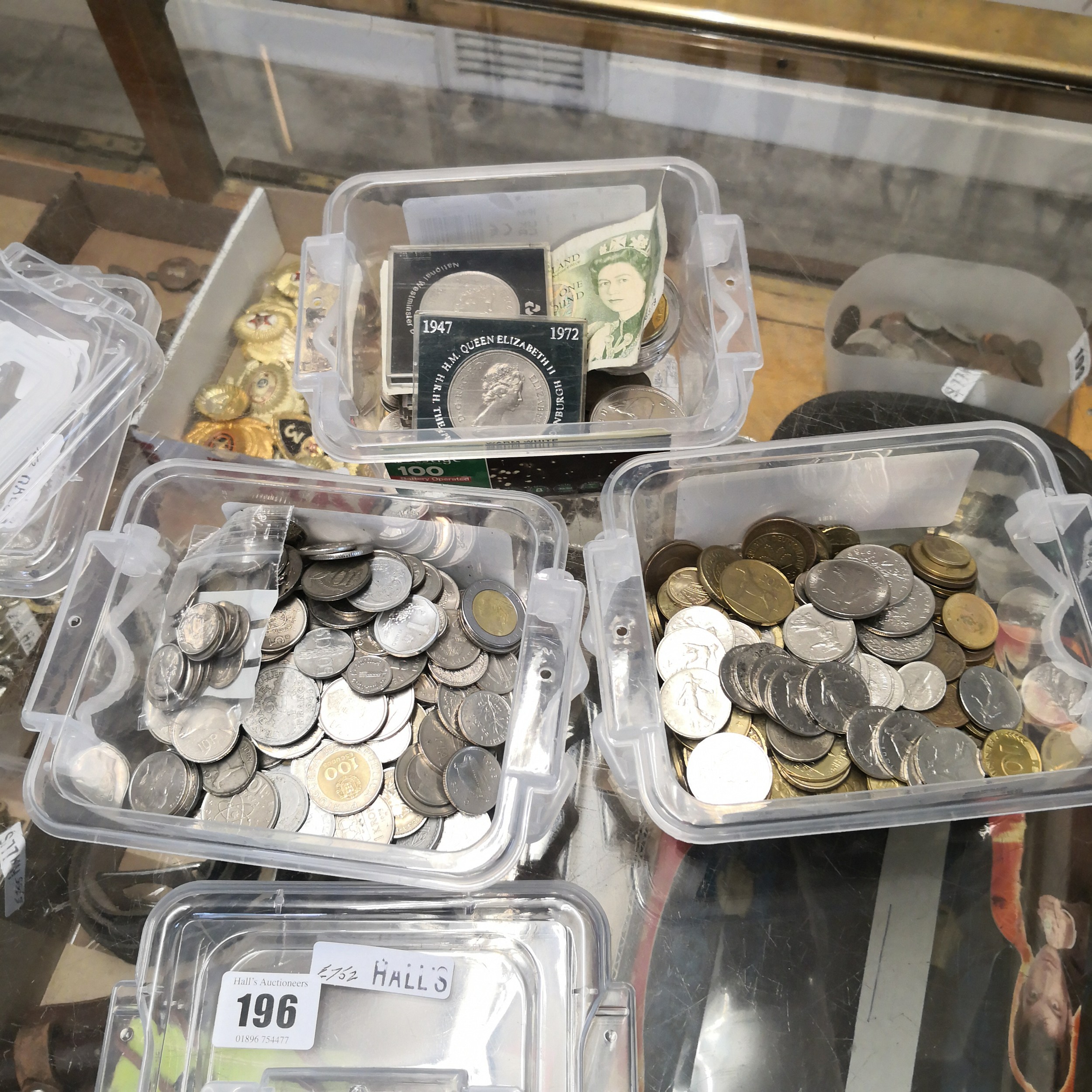 3 boxes of coins, various