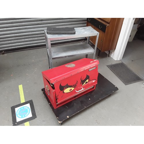 110 - Teng tools tool chest with tools, socket set, and metal shelving.