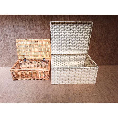 104 - wicker picnic basket and weaved storage box