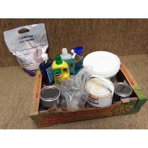 58 - Box of mixed paints, and cleaning products