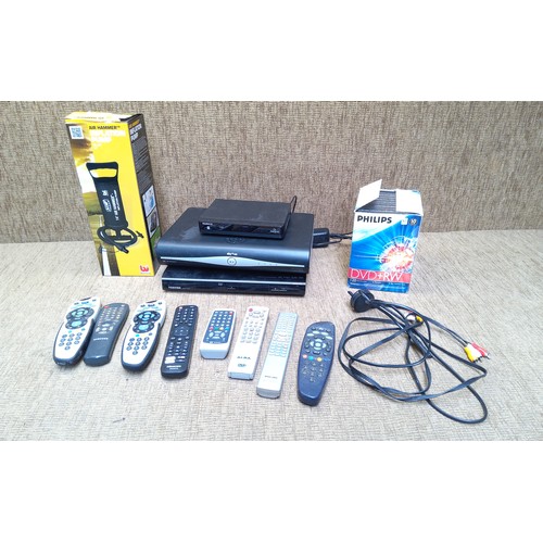 210 - Mixed electricals including TV free view box DVD player and inflatable pump.