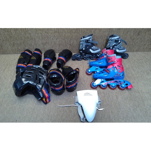 136 - Sports equipment including Tae Kwon-Do and rollerblades.