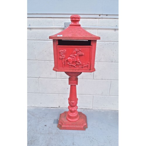 187 - Cast vintage letter box with horse jumping scene with slight damage to cast and back door hinge.