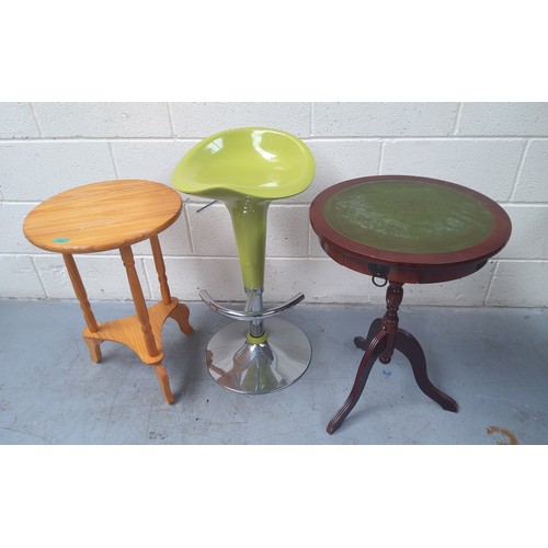 24 - Two side tables ( one leather topped ) and breakfast bar stool