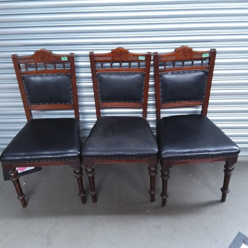 37 - Three wooden and Leather Cromwell dining chairs with stud finishing.